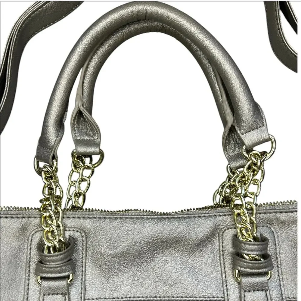 Steve Madden Metallic Taupe Tote with Chain-Accent Handles hand bag neutral
